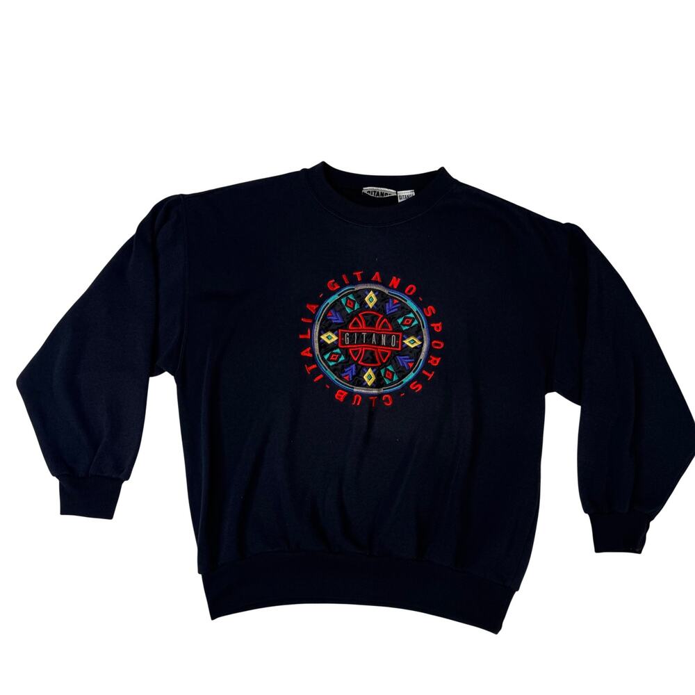Vintage Gitano Italia Crewneck Sweatshirt Embroidered Unisex Medium 90s Retro